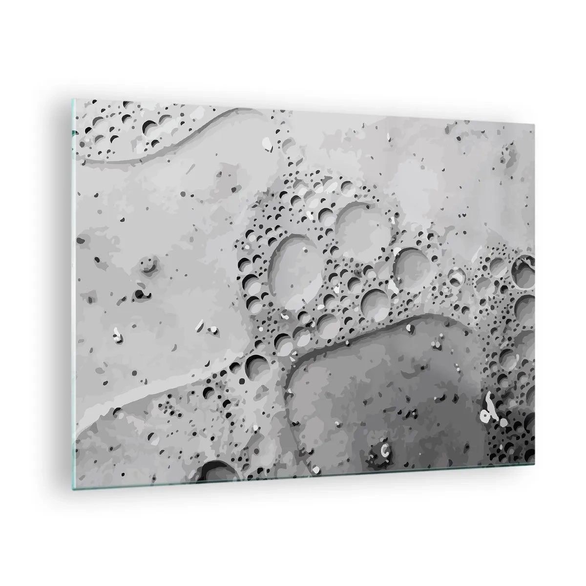 Glastavla - Bild på glas - Abstrakt bubbelmönster på ytan i grå nyanser - 70x50cm - Spår efter skum - Modern väggdekoration för vardagsrum och sovrum ARTTOR