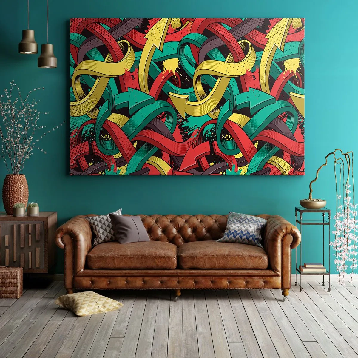 Canvastavla - Bild på duk - Abstrakta pilar i livfulla färger skapar kaos - 70x50cm - Vilken väg till målet? - Modern väggdekoration för vardagsrum och sovrum ARTTOR
