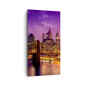 Canvastavla - Bild på duk - Manhattan i violett och guld - 55x100 cm