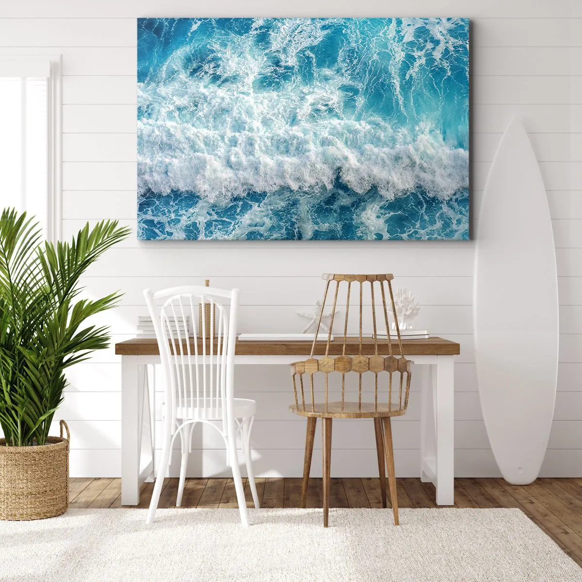 Canvastavla - Bild på duk - Dynamiska havsvågor i nyanser av blått - 70x50cm - Glatt och hoppande - Modern väggdekoration för vardagsrum och sovrum ARTTOR
