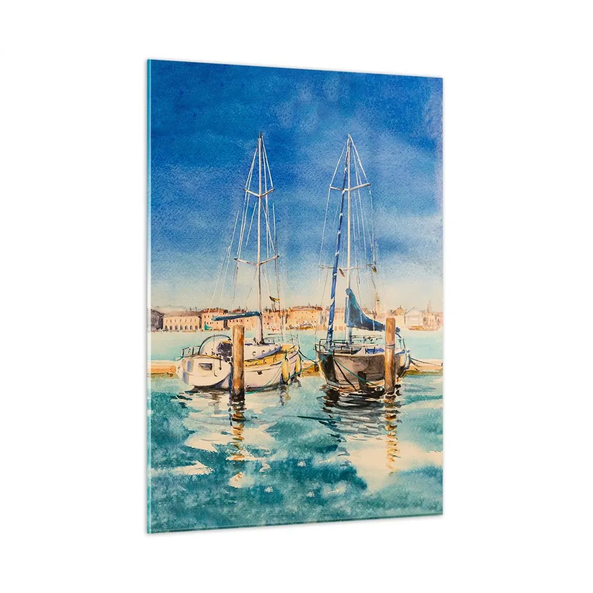 Glastavla - Bild på glas - Solig lagun - 50x70 cm
