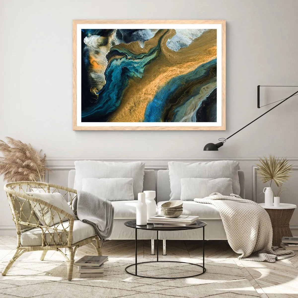 Affisch i ram av ljusek - Blå – gul – ömsesidiga influenser - 40x30 cm