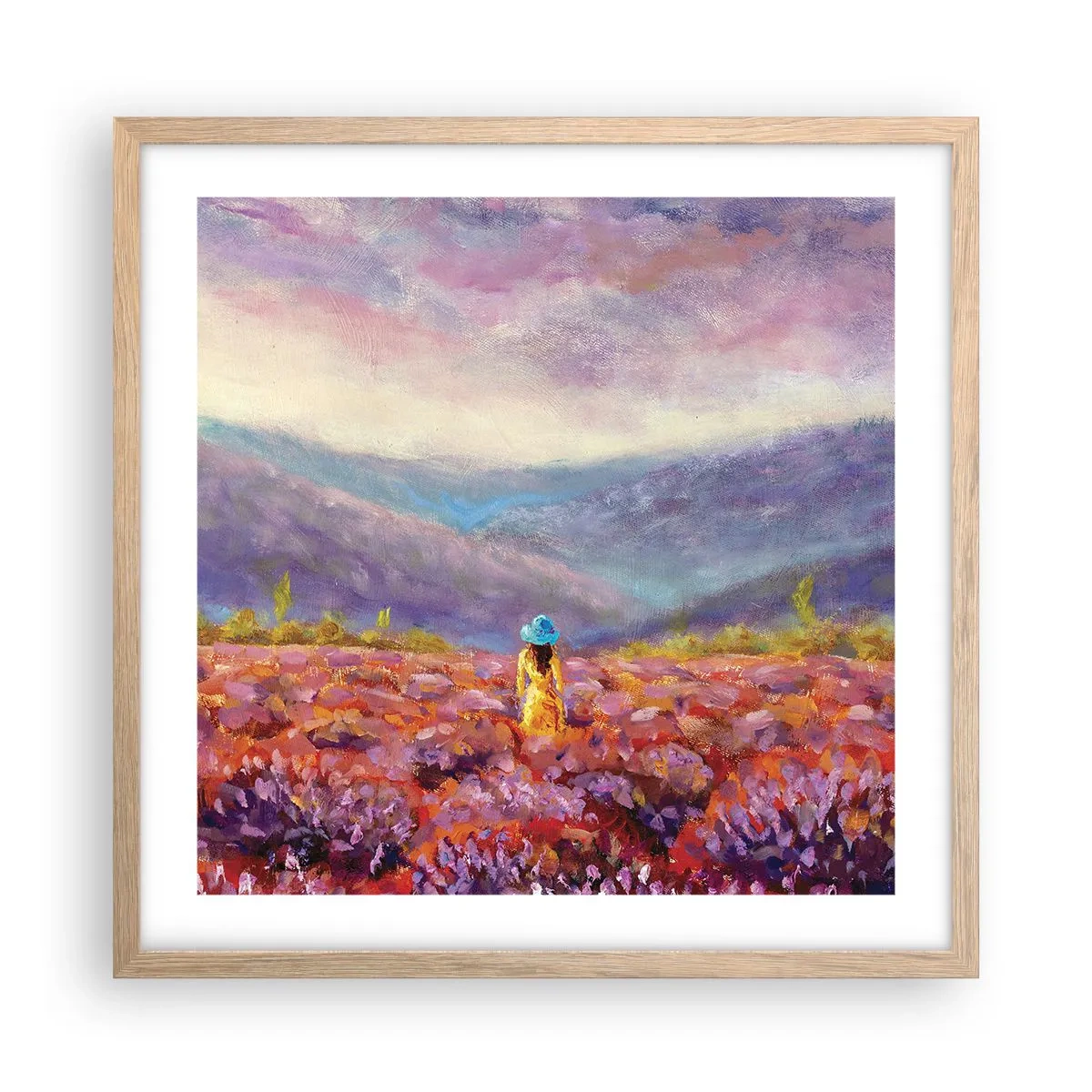 Affisch i ram av ljusek - I lavendelsvärld - 50x50 cm