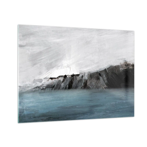 Glastavla - Bild på glas - Abstrakt komposition i nyanser av blått, vitt och svart - 70x50cm - Vatten - jord: en krock mellan elementen - Modern väggdekoration för vardagsrum och sovrum ARTTOR