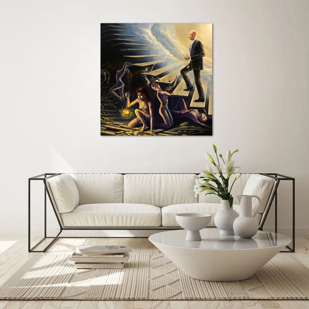 Glastavla - Bild på glas - Danteisk vandring mot ljuset - 70x70 cm