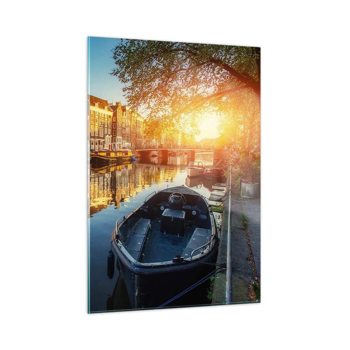 Glastavla - Bild på glas - En morgon i Amsterdam - 50x70 cm