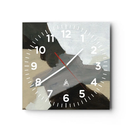 Väggklocka - Klocka på glas - Abstraktion: avgrening av det gråa - 40x40 cm