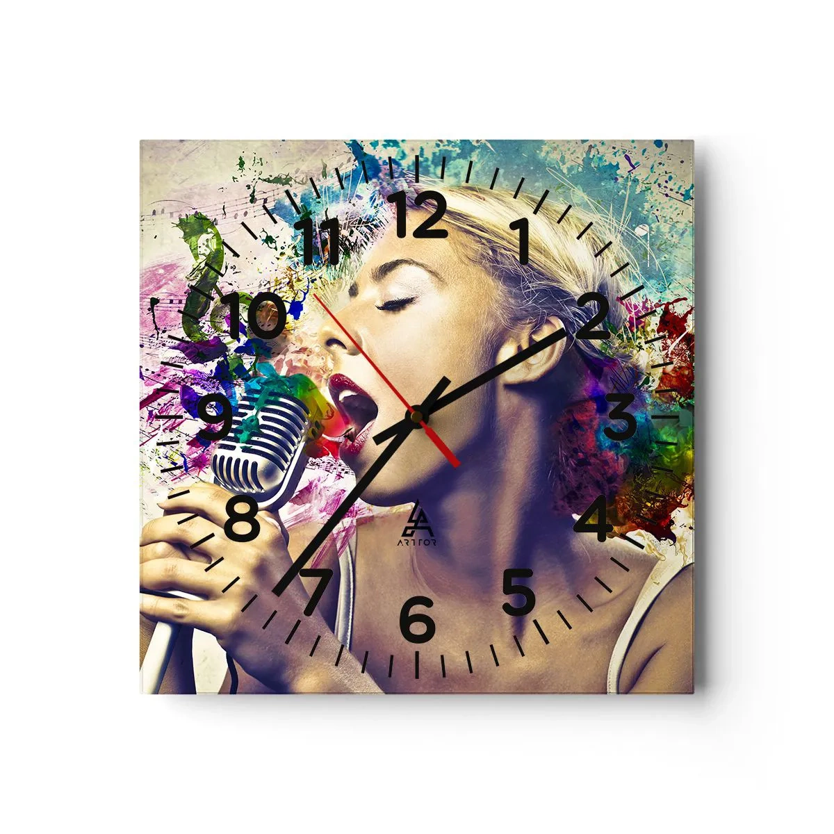 Väggklocka - Klocka på glas - Måla världen med rösten - 40x40 cm