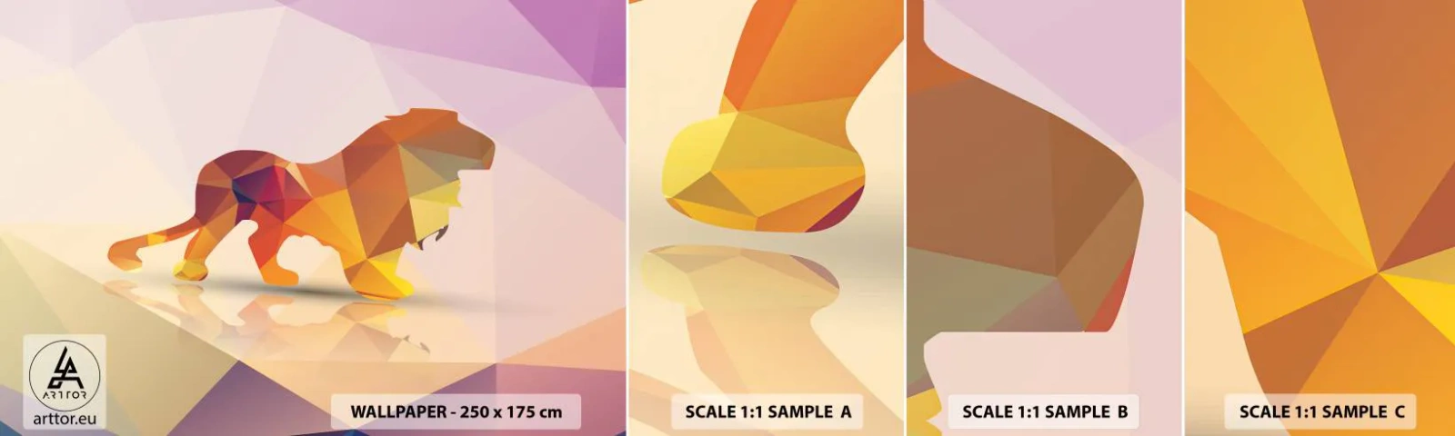 Provbit av självhäftande fototapet Deluxe Sticker - Diamantkung - Djur, Lejon, Geometrisk figur - 100x30 cm