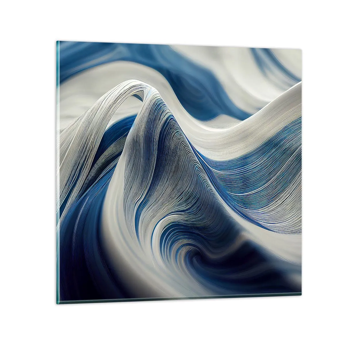 Glastavla - Bild på glas - Flöde av blått och vitt - 30x30 cm