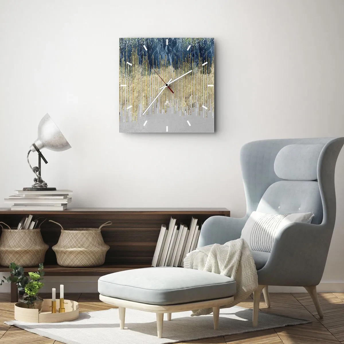Väggklocka - Klocka på glas - Förgylld gräns - 30x30 cm