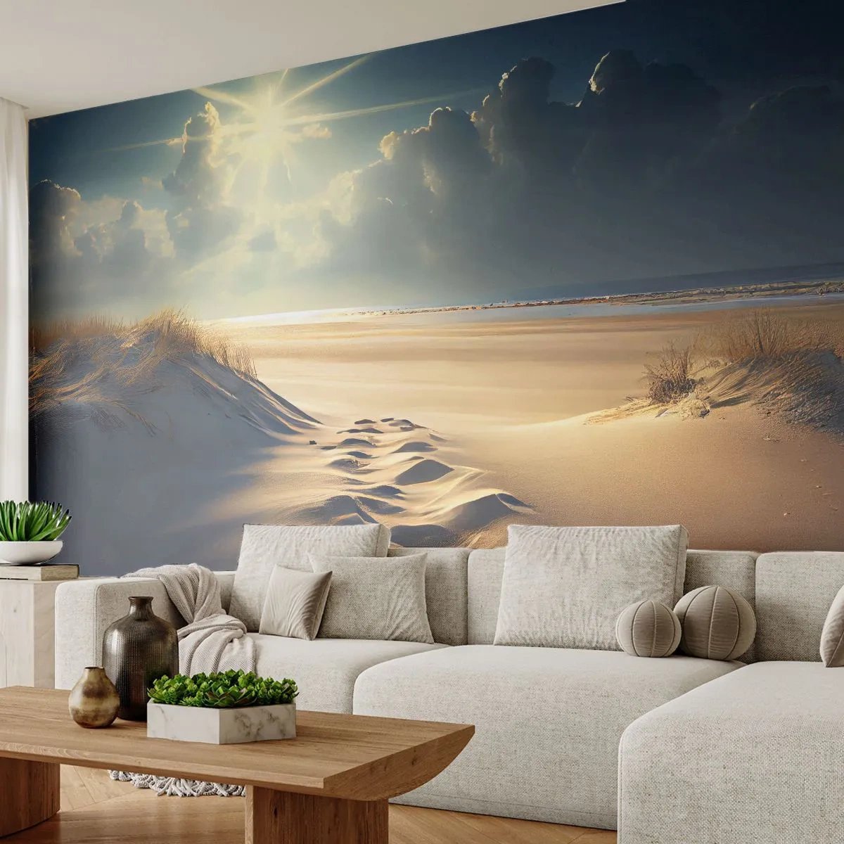 Fototapet Standard Eco - Lugnande landskap - Sanddyner, Strand, Hav - 350x256 cm