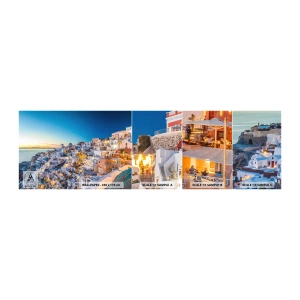 Provbit av självhäftande fototapet Deluxe Sticker - Grekhetens essäns - Santorini, Arkitektur, Grekland - 100x30 cm