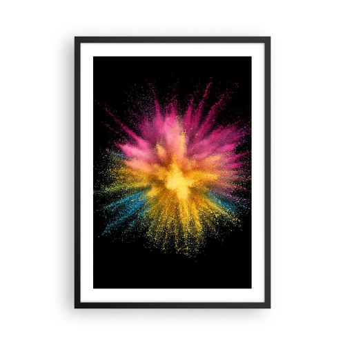 Affisch i svart ram - Explosion av färgat pulver på svart bakgrund - 50x70cm - Färgerna föds  - Modern väggdekoration för vardagsrum och sovrum ARTTOR