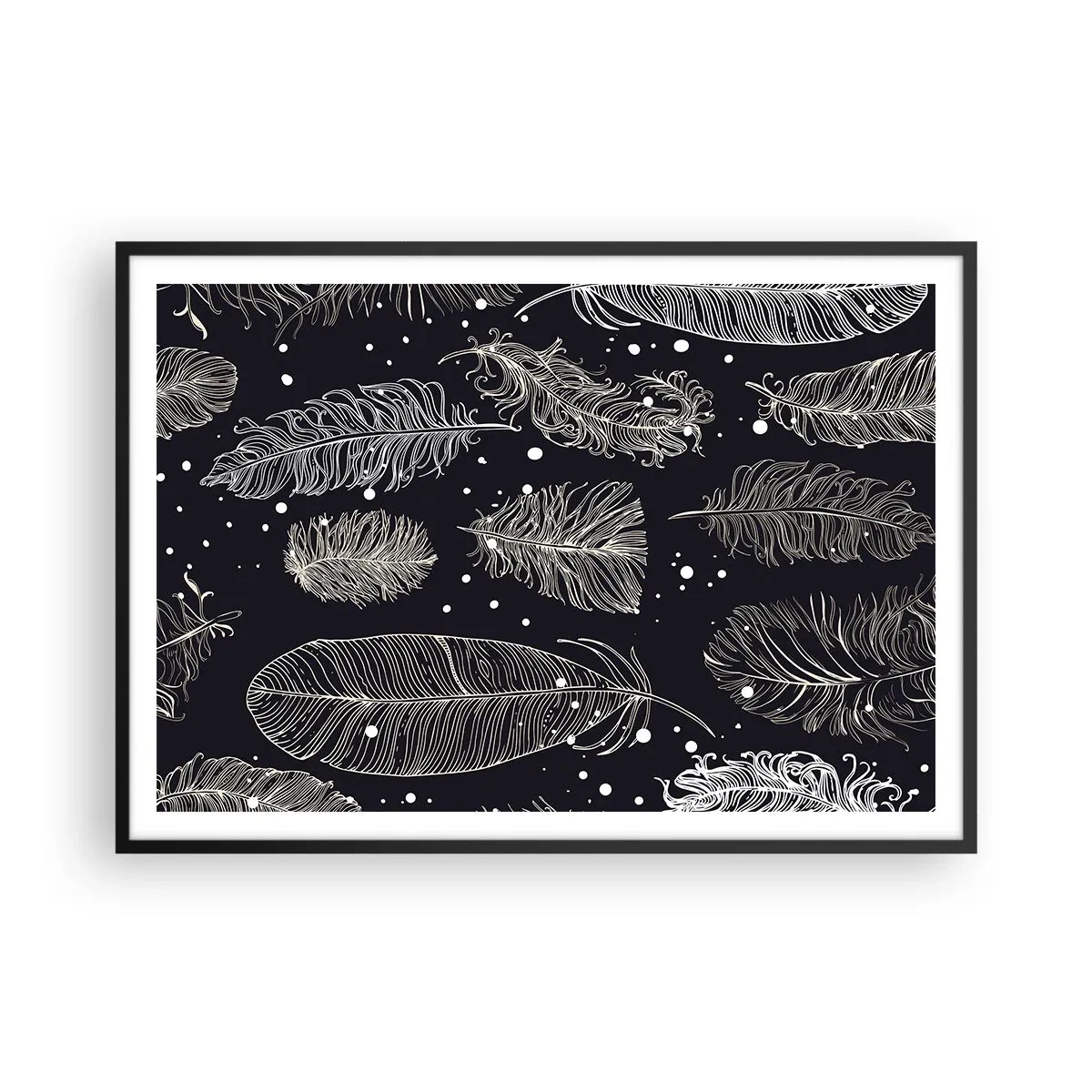 Affisch i svart ram - Fjäderspets - 100x70 cm