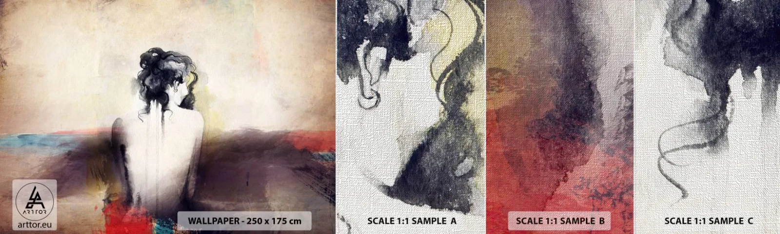 Provbit av fototapet Premium Canvas - Moderata linjer, ovala former - Kvinna, Kropp, Bit - 100x30 cm