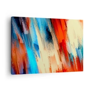 Canvastavla - Bild på duk - Abstrakt penseldrag i nyanser av blått och orange - 70x50cm - Färgkaskad - Modern väggdekoration för vardagsrum och sovrum ARTTOR