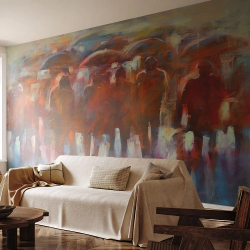 Fototapet Standard Eco - Jämna i regn och dimma - människor, Upptagen stad, Bit - 200x140 cm