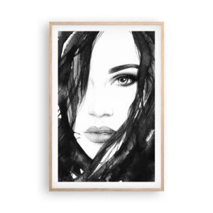 Affisch i ram av ljusek - En damportätt i svart och vit - 61x91 cm