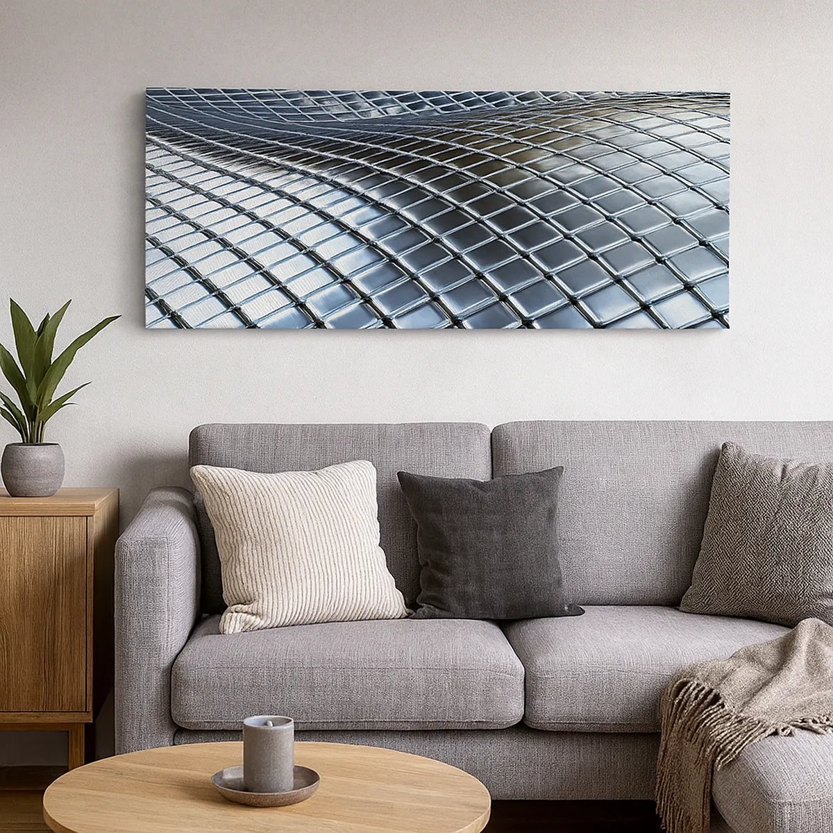 Canvastavla - Bild på duk - Metallisk silver våg - 30x30 cm