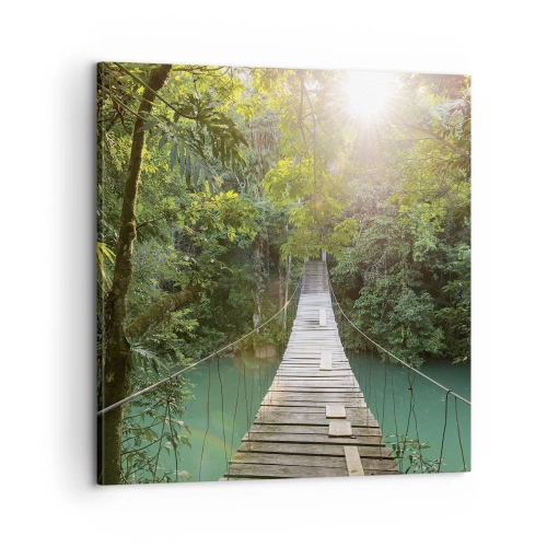 Canvastavla - Bild på duk - Vid azurblått vatten till azurblå skog - 60x60 cm