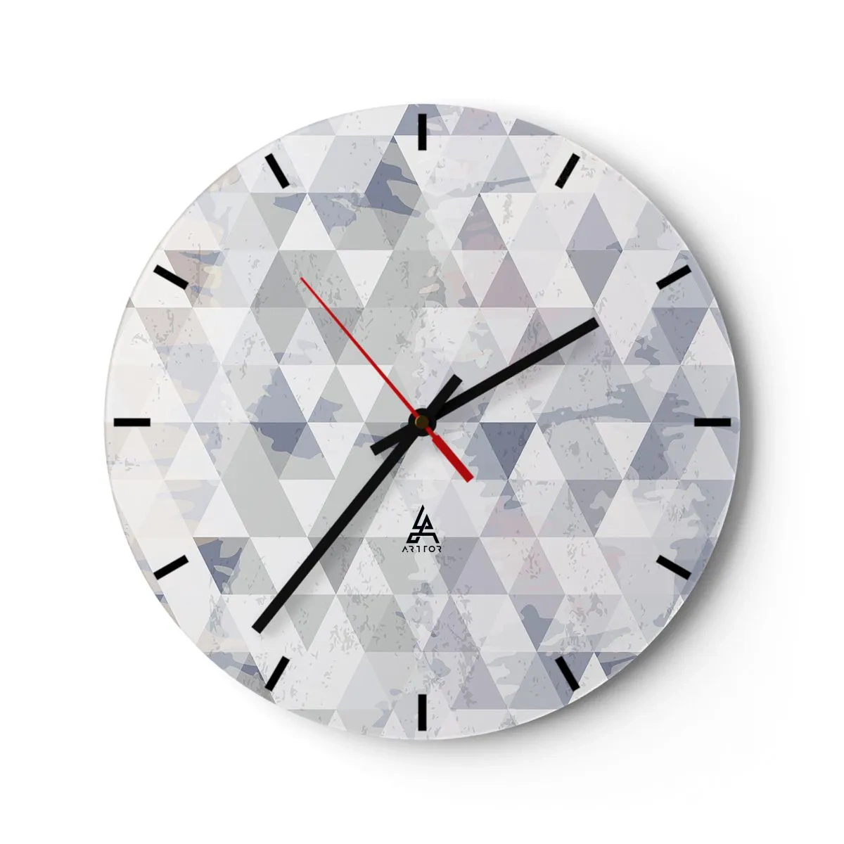 Väggklocka - Klocka på glas - Geometriskt mönster med grå trianglar i modern stil - 30x30cm - Trianglar - Modern väggdekoration för vardagsrum, kök och sovrum ARTTOR