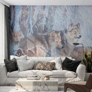 Fototapet Standard Eco - Akta! Någon kommer - Djur, Vargar, Skog - 250x175 cm