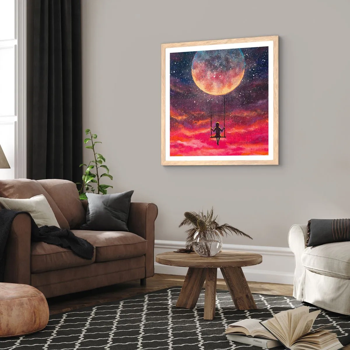 Affisch i ram av ljusek - Sväva i molnen - 50x50 cm