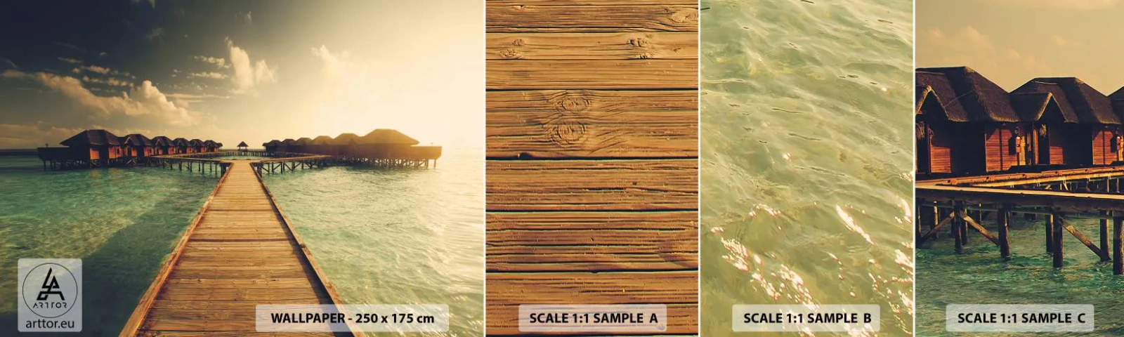 Fototapet Prov Standard Eco - Varm inbjudan - Maldiverna, Landskap, Hus på vattnet - 100x30 cm