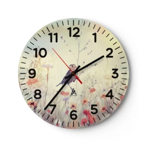 Väggklocka - Klocka på glas - Fågelporträtt med en äng i bakgrunden - 30x30 cm