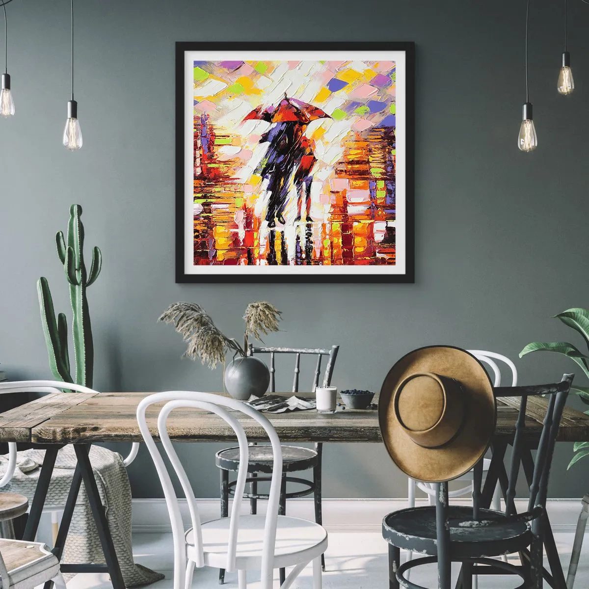 Affisch i svart ram - Tillsammans genom natten och regnet - 50x50 cm