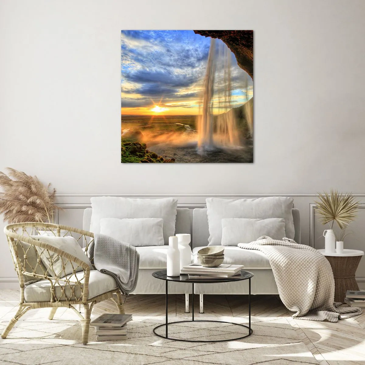 Glastavla - Bild på glas - Världen bakom ridå av droppar - 40x40 cm