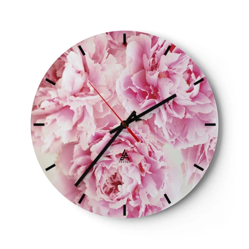 Väggklocka - Klocka på glas - Rosa pionblommor på vit bakgrund - 30x30cm - Rosa prakt - Modern väggdekoration för vardagsrum, kök och sovrum ARTTOR