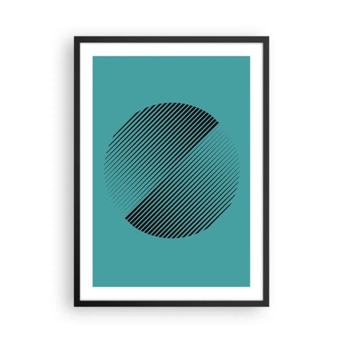 Affisch i svart ram - Minimalistisk cirkelgrafik med linjer på turkos bakgrund - 50x70cm - Cirkeln - en geometrisk variation - Modern väggdekoration för vardagsrum och sovrum ARTTOR