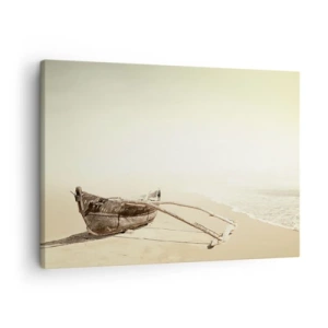 Canvastavla - Bild på duk - Gammal fiskebåt på en sandstrand - 70x50cm - Minne från sydliga hav - Modern väggdekoration för vardagsrum och sovrum ARTTOR