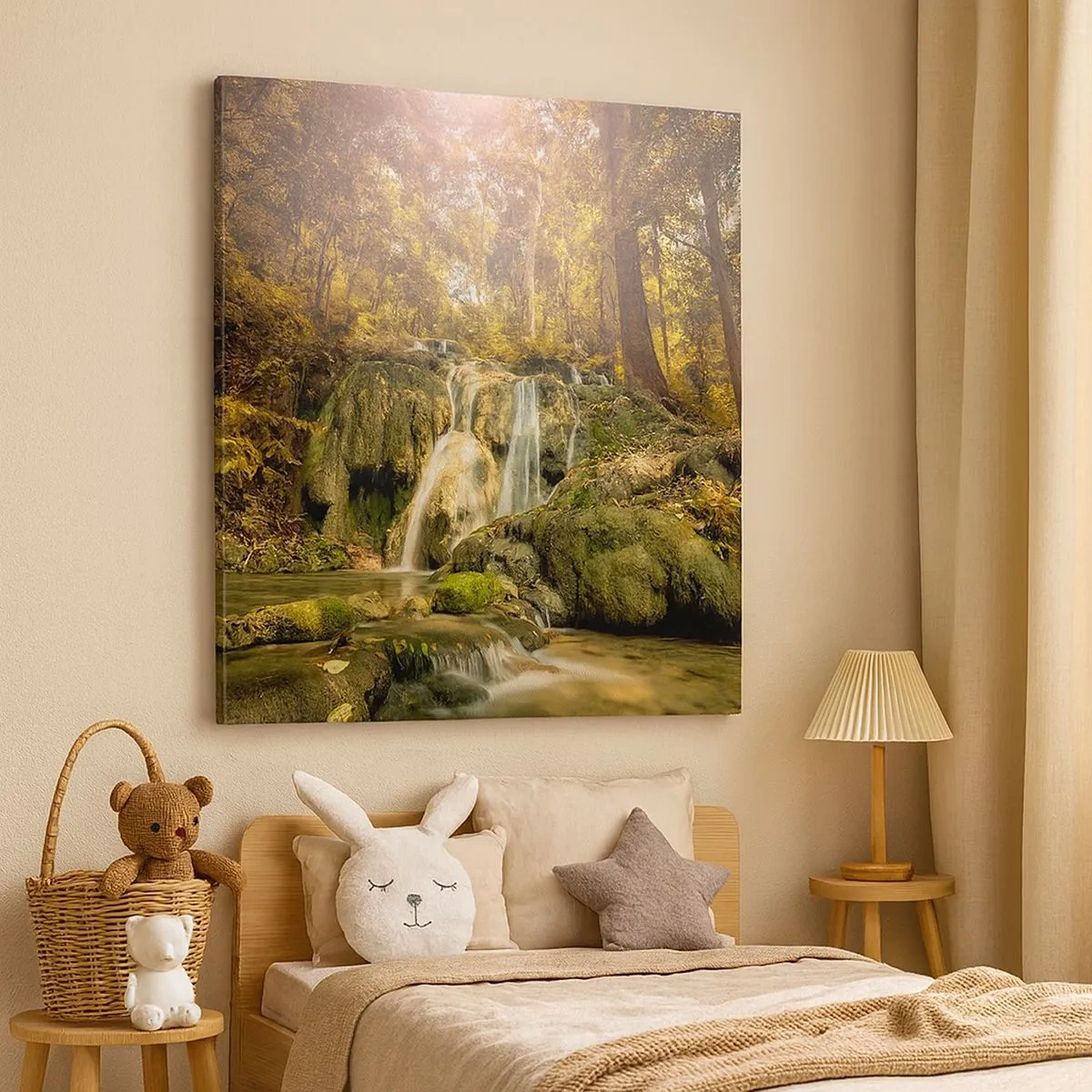 Canvastavla - Bild på duk - Skogkaskad i grönt - 30x30 cm