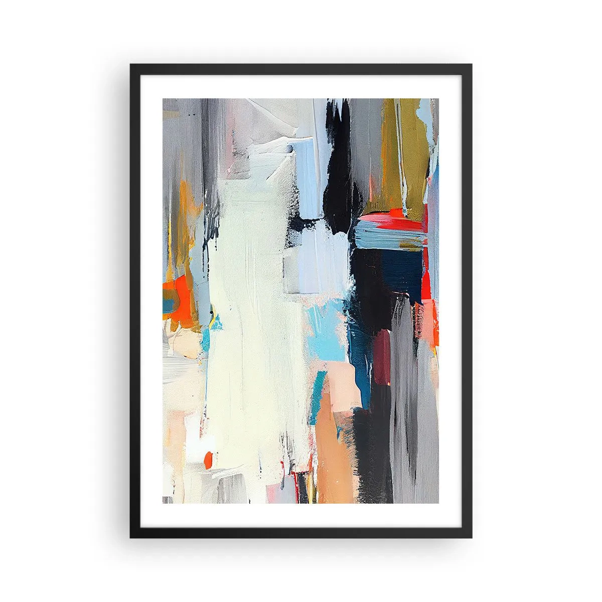 Affisch i svart ram - Abstrakt färgkomposition i en uttrycksfull stil - 50x70cm - Finns det någon metod? - Modern väggdekoration för vardagsrum och sovrum ARTTOR