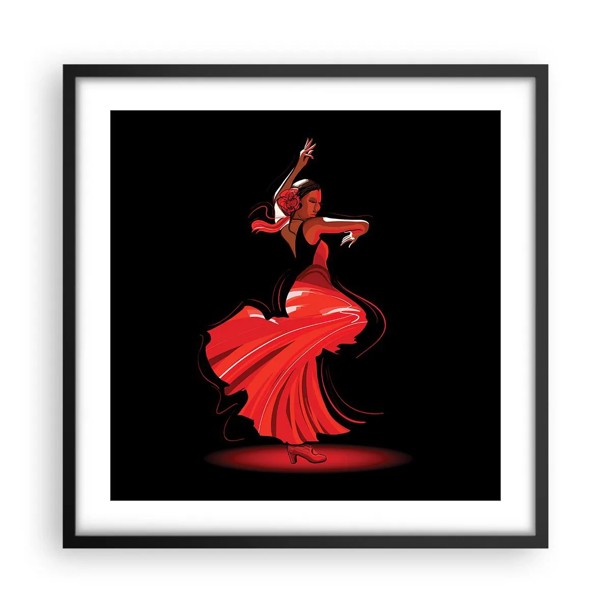 Affisch i svart ram - Flamencos brinnande anda - 50x50 cm