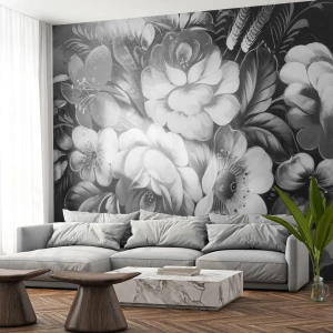 Självhäftande Fototapet Deluxe Sticker - Vackra även i gråskala - Abstraktion, Blommor, Bit - 250x175 cm