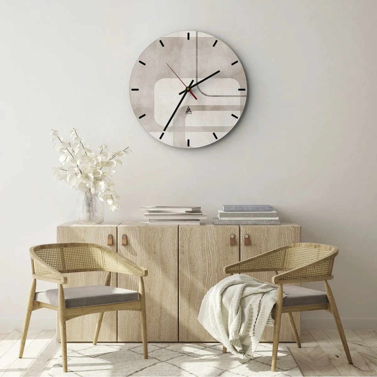 Väggklocka - Klocka på glas - Ett minimalistiskt geometriskt mönster i beige nyanser - 30x30cm - Geometrisk fug - Modern väggdekoration för vardagsrum, kök och sovrum ARTTOR