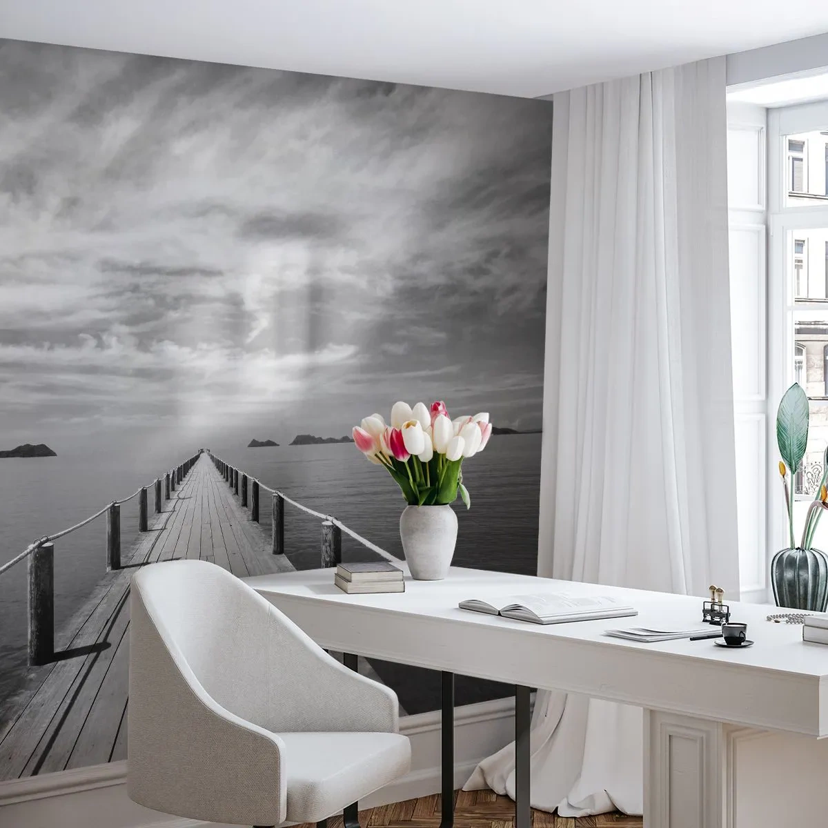Fototapet Premium Sand - Kanske en resa... - Landskap, Hav, Träbro - 350x256 cm