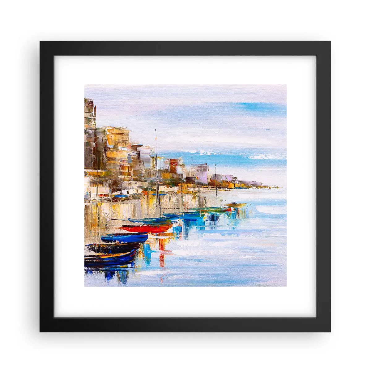 Affisch i svart ram - Flerfärgad urban hamn - 30x30 cm