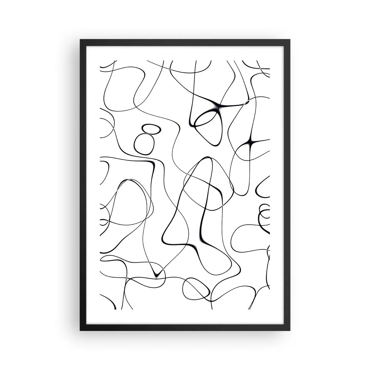 Affisch i svart ram - Abstrakta svarta linjer på en vit bakgrund - 50x70cm - Livets stigar, ödets tur - Modern väggdekoration för vardagsrum och sovrum ARTTOR