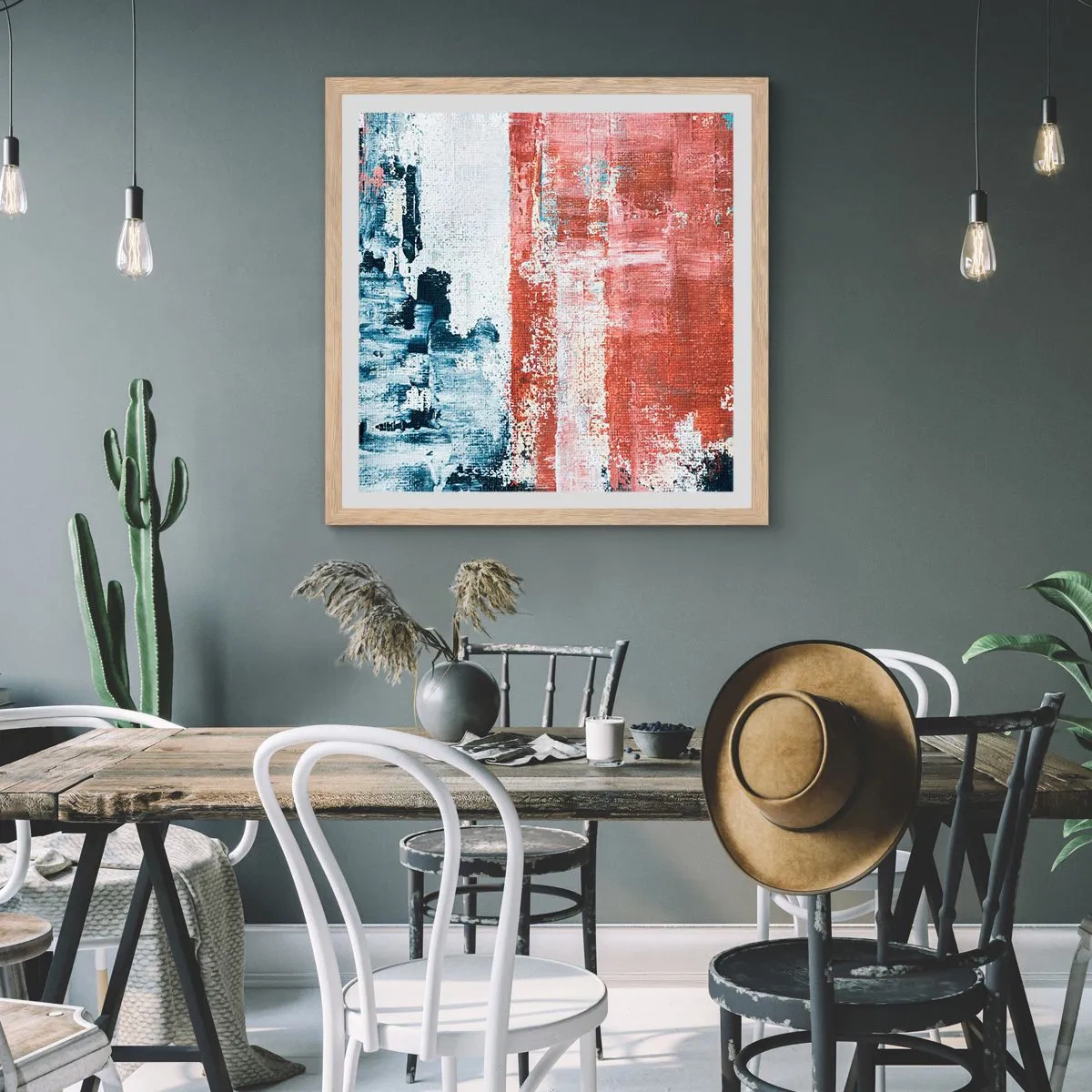 Affisch i ram av ljusek - Abstrakt halvt om halvt - 60x60 cm