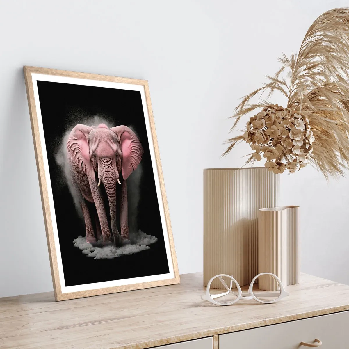 Affisch i ram av ljusek - Tänk inte på en rosa elefant! - 30x40 cm