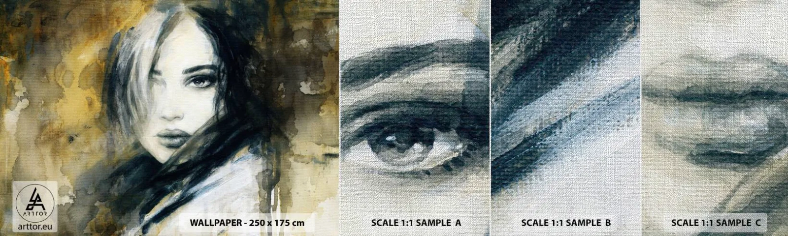 Provbit av fototapet Premium Canvas - Mera oskyldig eller sensuell? - Porträtt av en kvinna, Kvinnans ansikte, Grafik - 100x30 cm