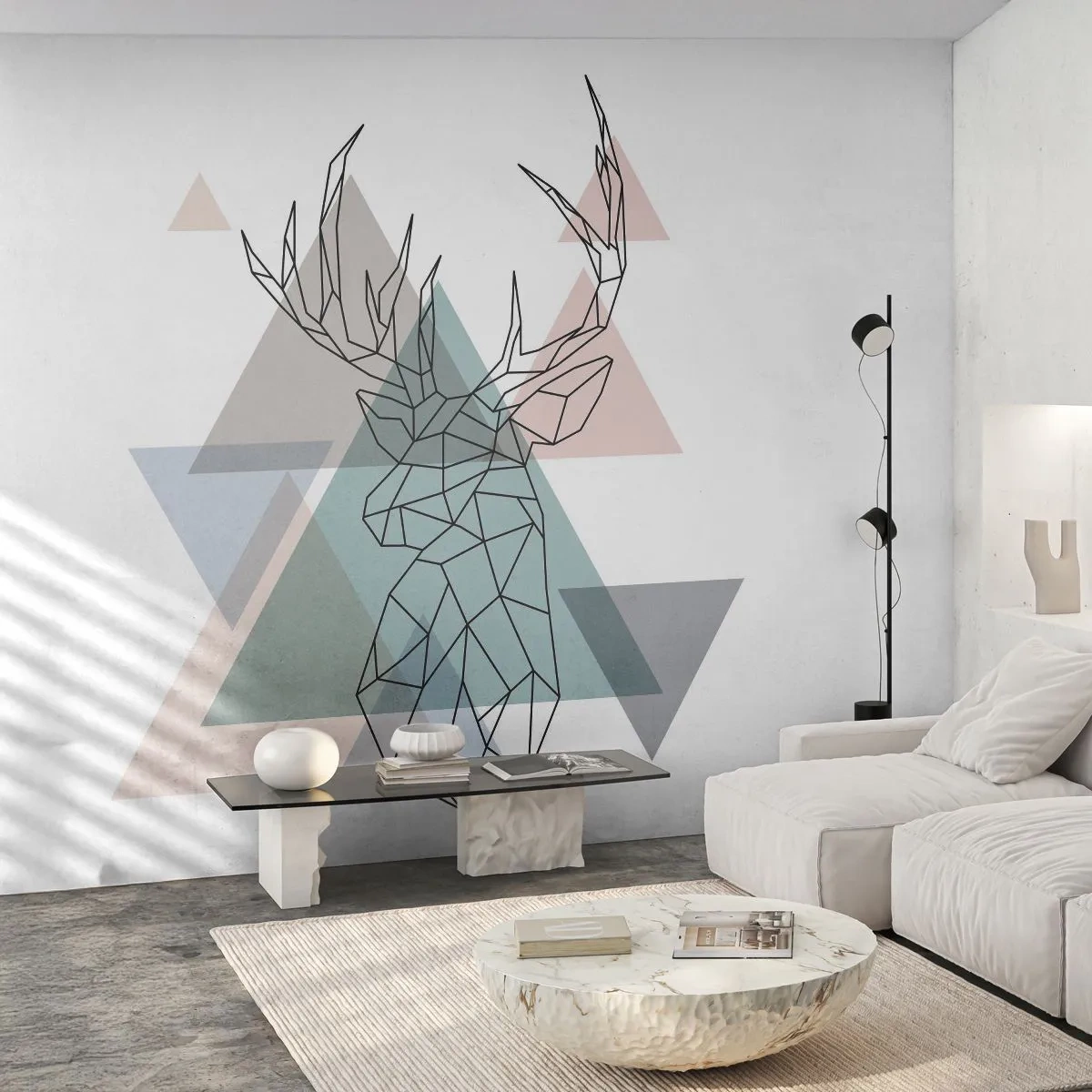 Självhäftande Fototapet Deluxe Sticker - I en geometrisk skog - Abstraktion, Rådjur, Grafik - 250x175 cm
