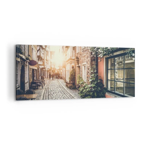 Canvastavla - Bild på duk - Rosgränd i rosa sken - 100x40 cm