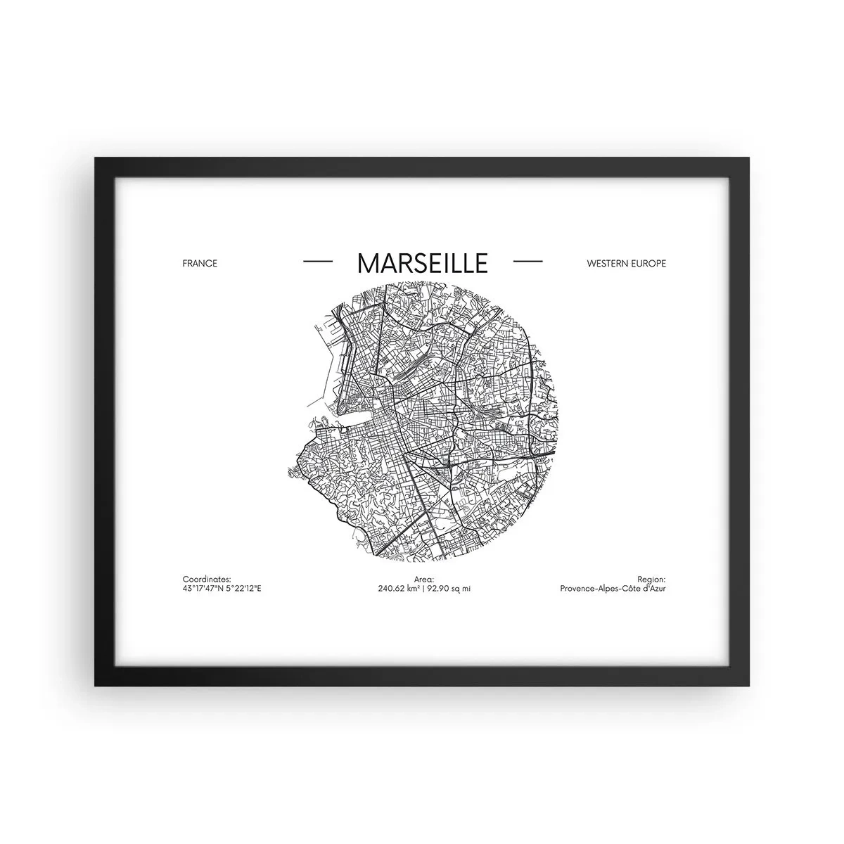 Affisch i svart ram - Marseilles anatomi - 50x40 cm