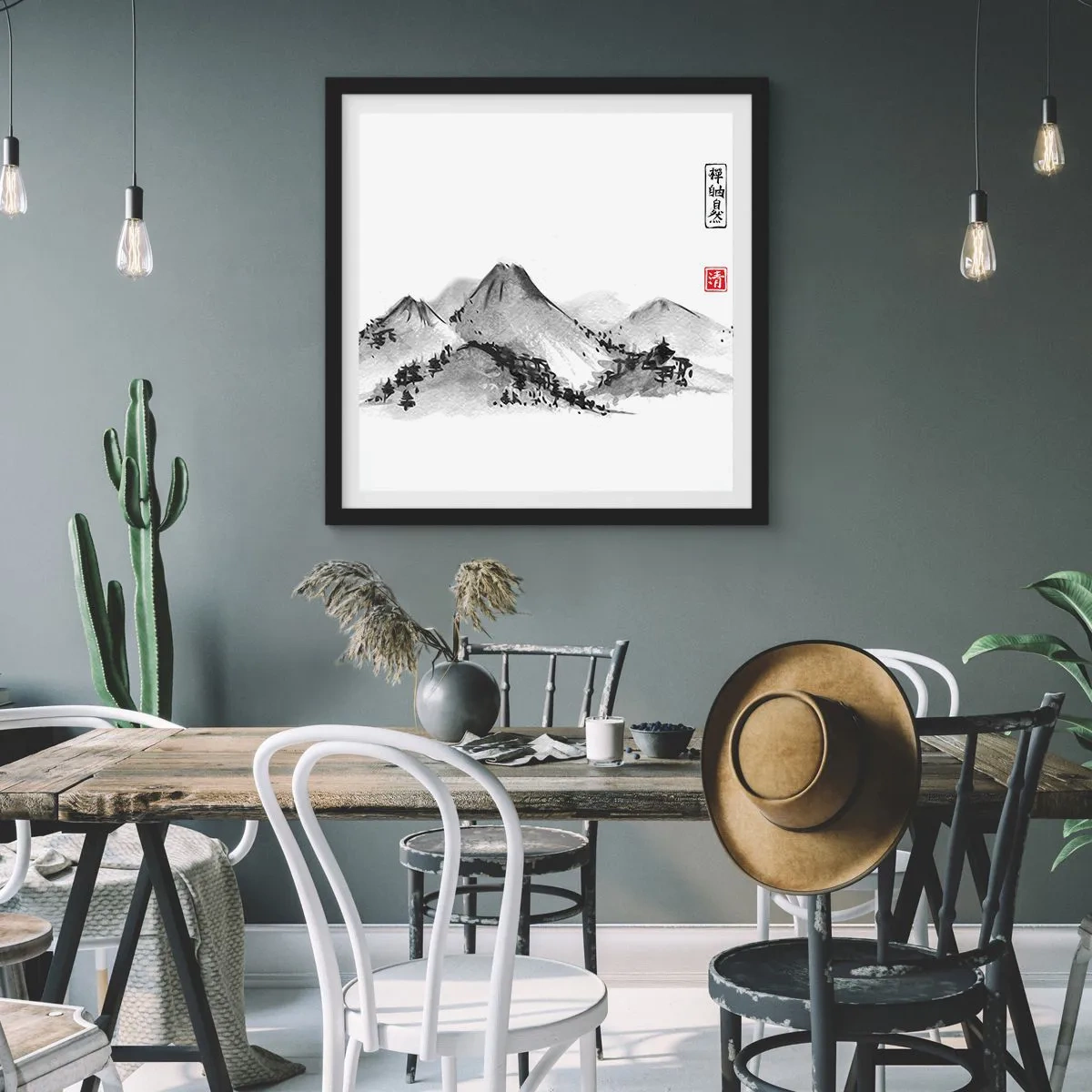 Affisch i svart ram - Bortom fjällen - 50x50 cm